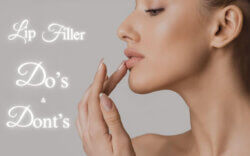 Woman touching lips after lip filler in Clapham Common